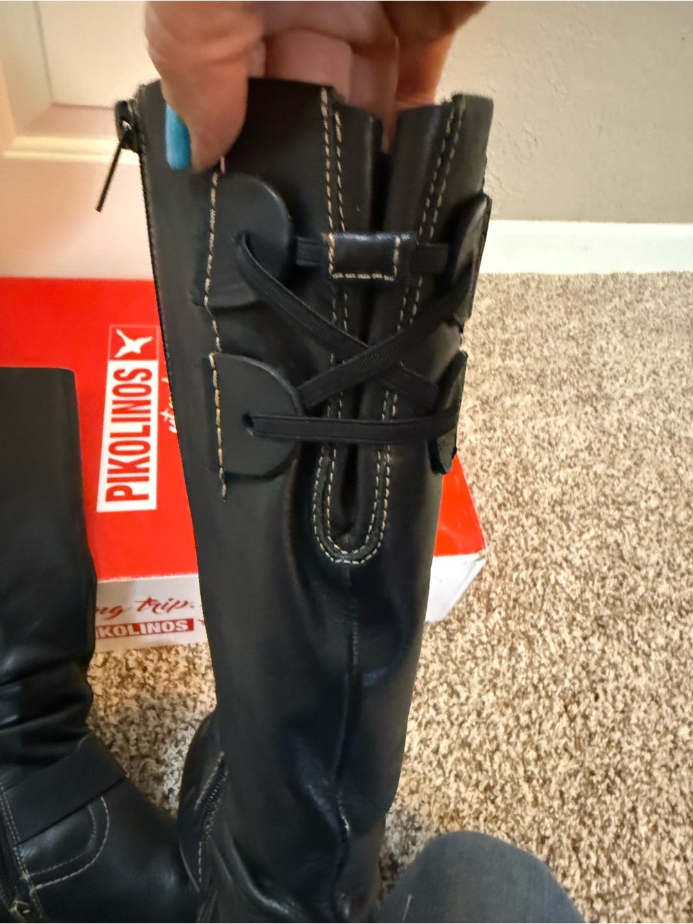 PIKOLINOS Black Mid-Calf Heeled Riding Boots - Picture 8 of 11